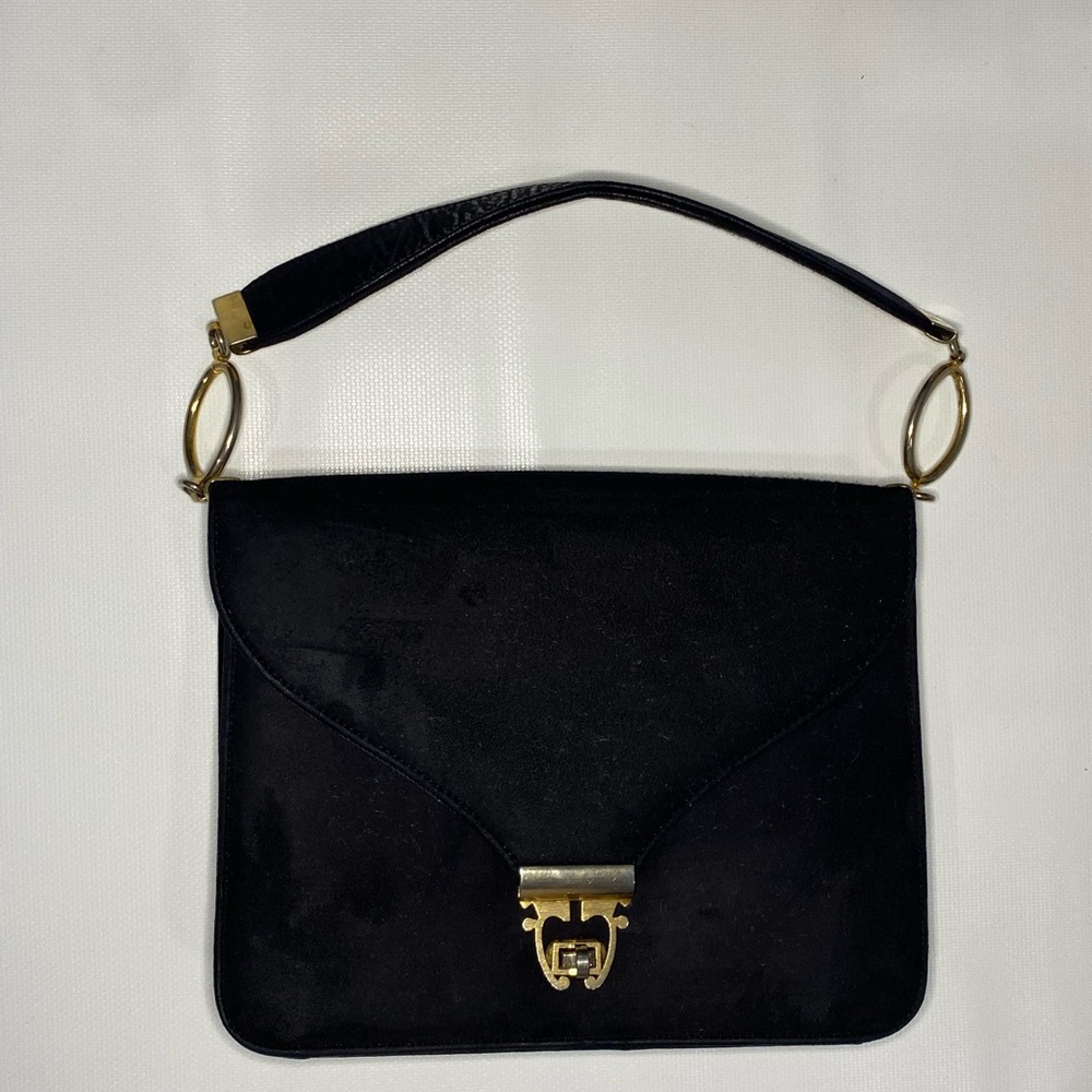 Nicholas reich Elegant Black gold velvet  Handbag twist lock purse